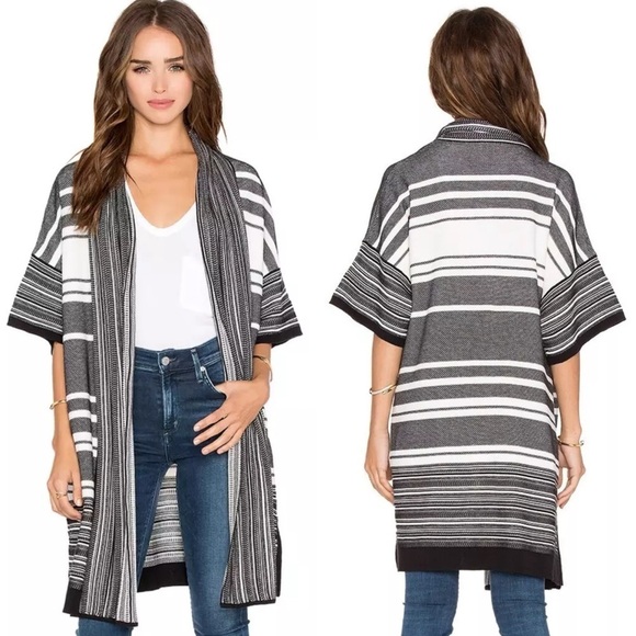 Vince Multi Stripe Knit Short Sleeve Open Cardigan In Black White Size XS - Picture 1 of 11